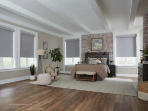 Blackout motorized shades with side channels — Kelowna bedroom